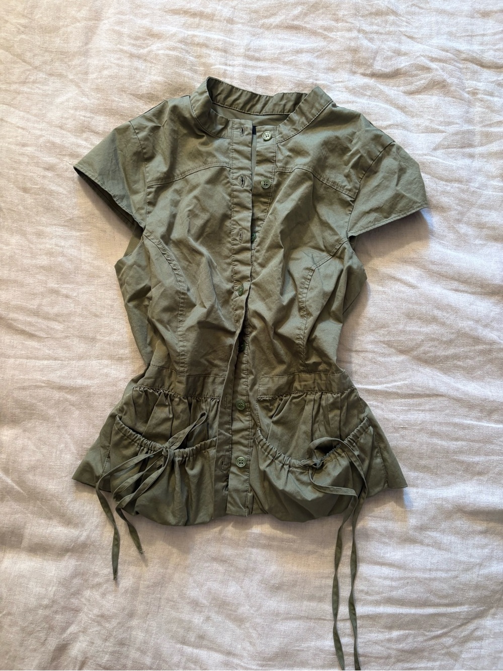 Zara Olive Green Cap-Sleeve Utility Top